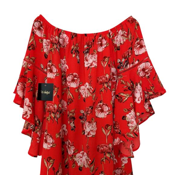 Wishful Orange Floral Cascade Bell Sleeve Boho Style Blouse Woman's Size Large - Picture 9 of 9